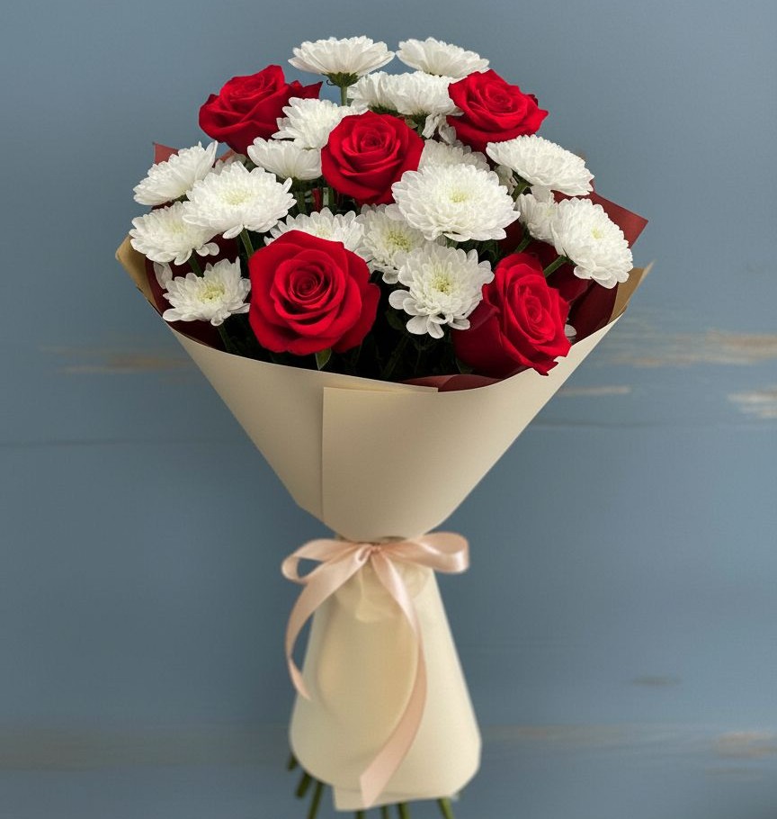 Букет цветов из: Розы и Хризантемы в Камское Устье