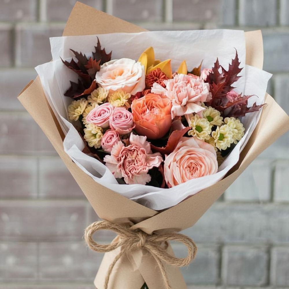 Букет цветов из: Гвоздики, Хризантемы и Розы в Камское Устье