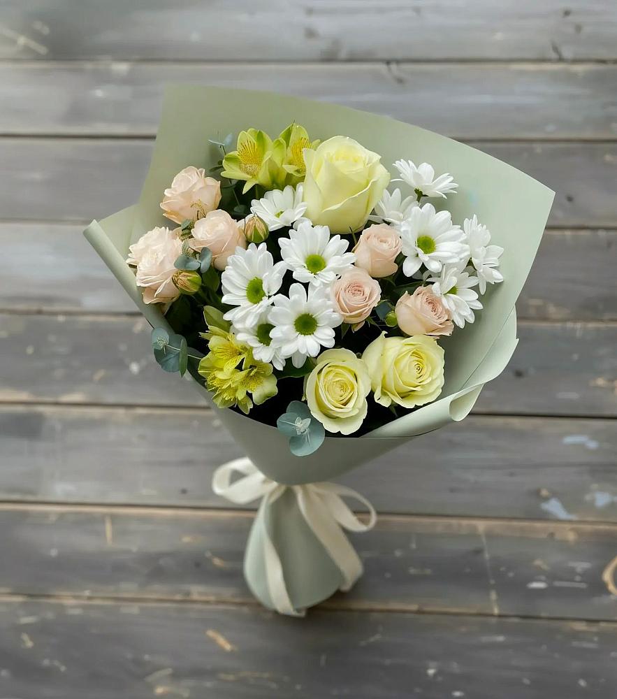 Букет цветов из: Альстромерии, Розы и Хризантемы в Камское Устье
