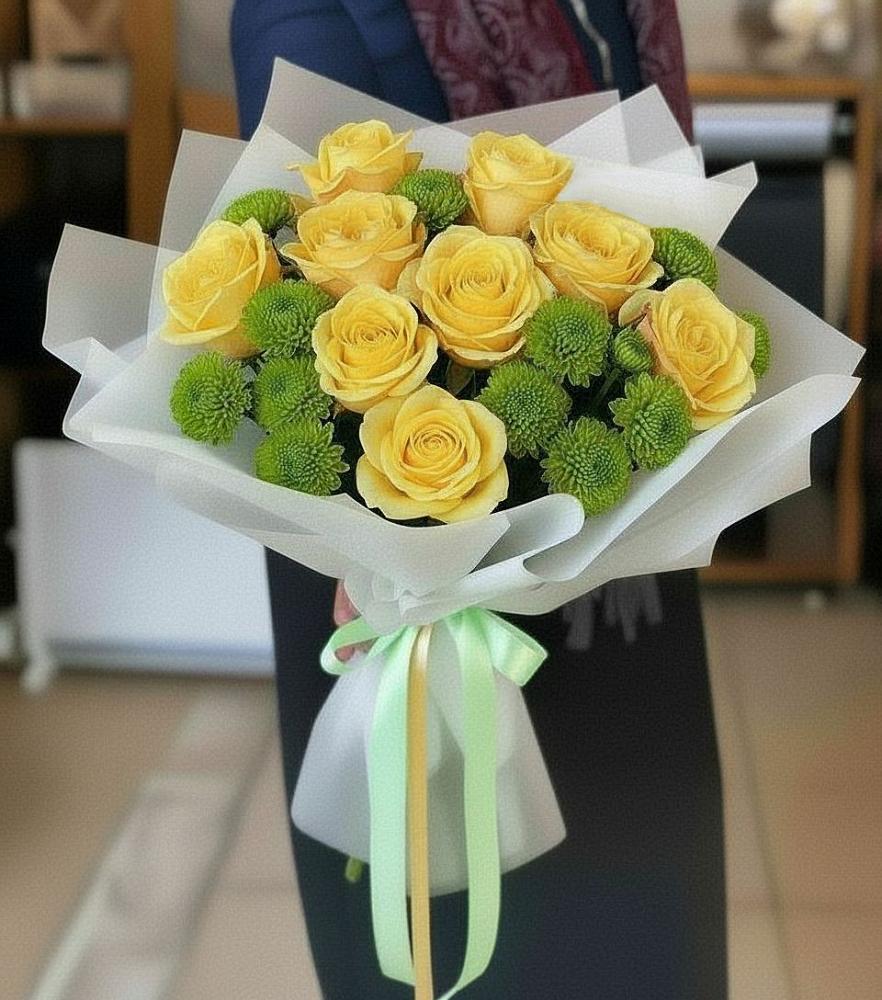 Букет цветов из: Хризантемы и Розы в Камское Устье