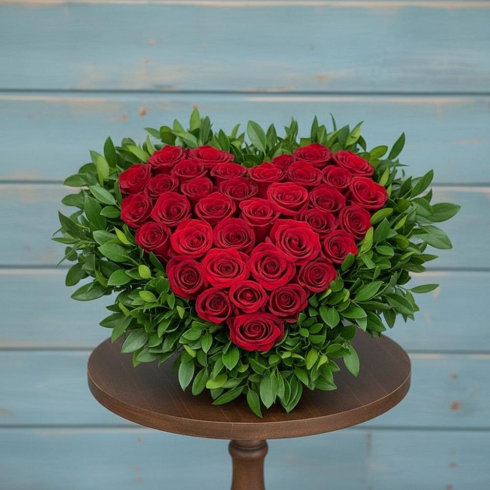 Цветочная композиция из Розы в виде сердца в Камское Устье