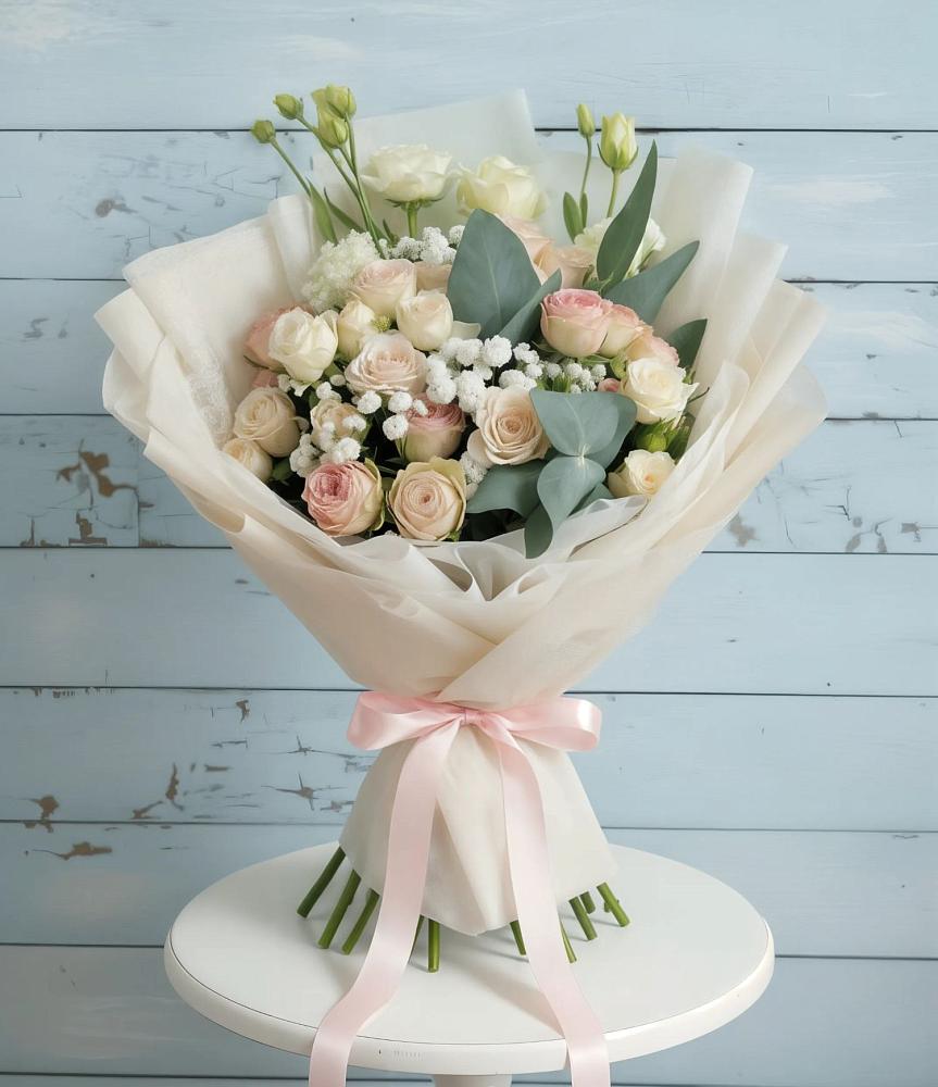 Букет цветов из: Розы и Лизиантусы в Камское Устье