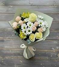 Букет цветов из:  Альстромерии, Розы и Хризантемы в Камское Устье